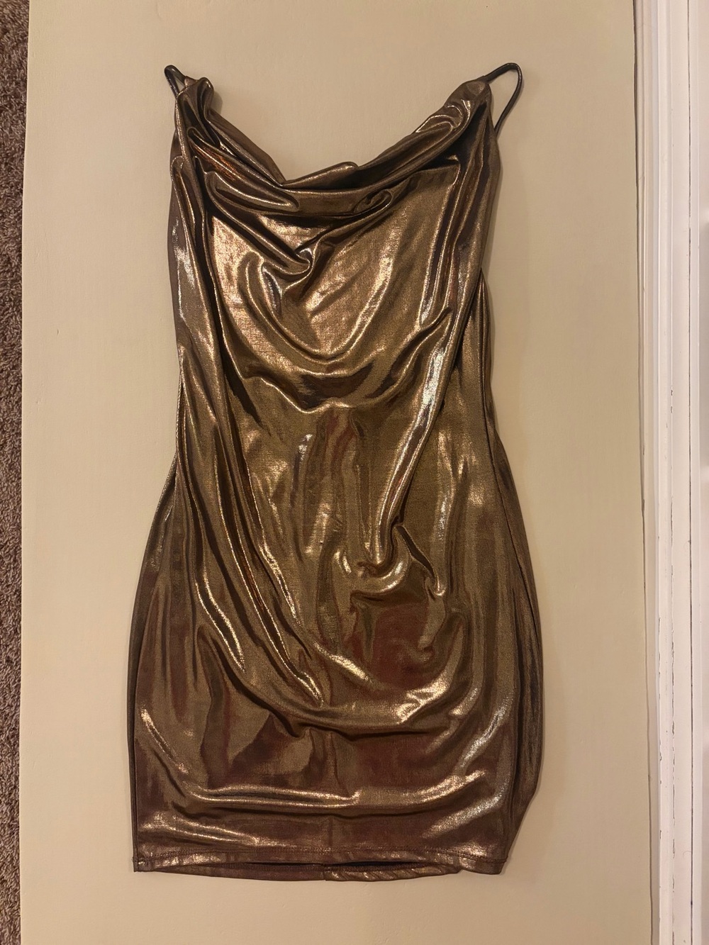 Metallic Bronze Backless Mini Dress